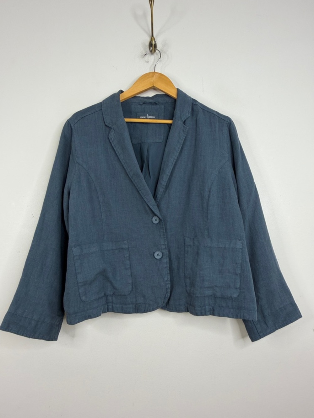 Seasalt Cornwall Linen Jacket Womens US 12 Petite Gray Blue Blinker Blazer